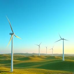Wind turbines under blue sky